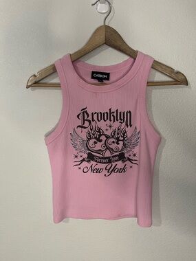 Carbon Pink Ribbed Brooklyn Graphic Tank